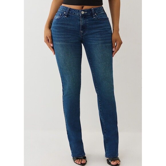 True Religion Billie Mid Rise Straight Jeans Medium Wash Women's Sz 25 Stretch - Picture 3 of 6